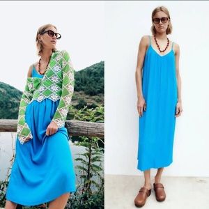 🆕 Zara Blue Ribbed Spaghetti Strap Maxi Dress